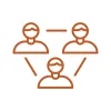 Three people connected to each other with lines icon